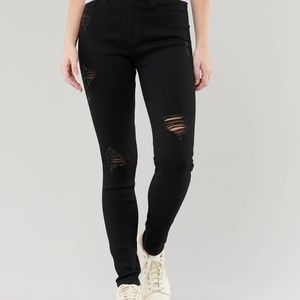 NEW RIPPED BLACK HOLLISTER SKINNY JEANS SIZE 00